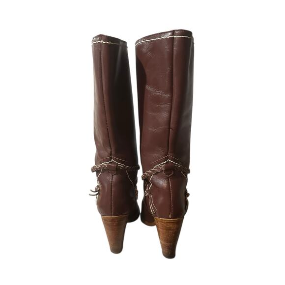 Vtg 1970s 80s Zodiac Ladies Red Leather Heeled Braided Accent Western Boots 6.5 - Picture 5 of 9